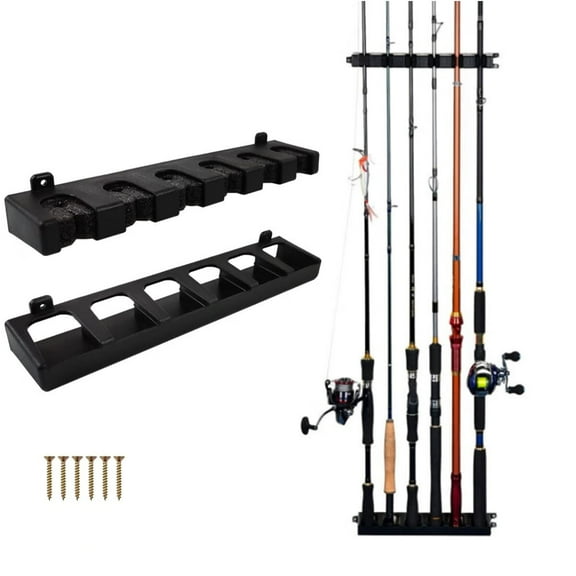 Fishing Pole Holders,Fishing Rod Rack,Wall Mounted Fishing Rod Storage Rack,Holds 6 Rods Fishing Rod Racks Storage Organizer Fishing Gear Accessories Rack (vertical type)