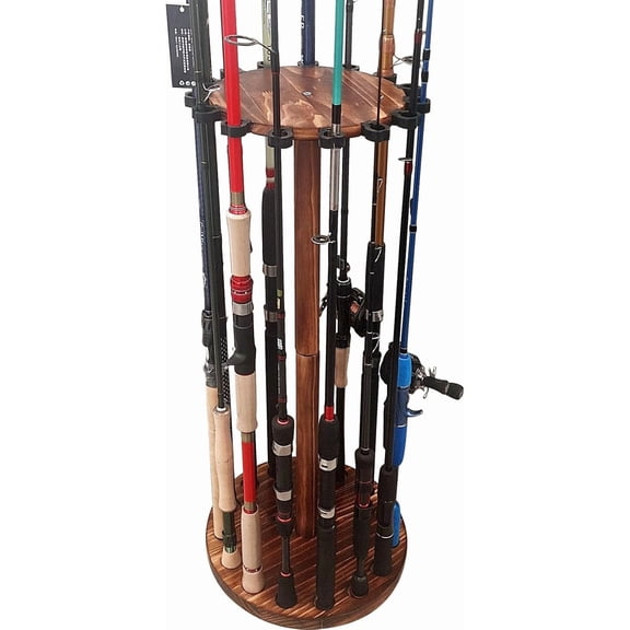 Fishing Pole Holders for Garage, Wooden Fishing Rod Rack, Floor Stand Holds up to 15 Rods,Fishing Gear and Equipment Storage Organizer, Fishing Gifts for Men and Boys.