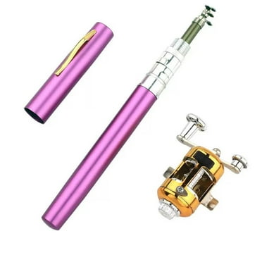 Fishing Pole, Pocket Pen Fishing Rod, Telescopic Portable Aluminum Alloy Fishing Rod Pole Collapsible for River, Lake, Reservoir, Ice Fishing for Ice Fishing Saltwater Freshwater Sea(Purple)