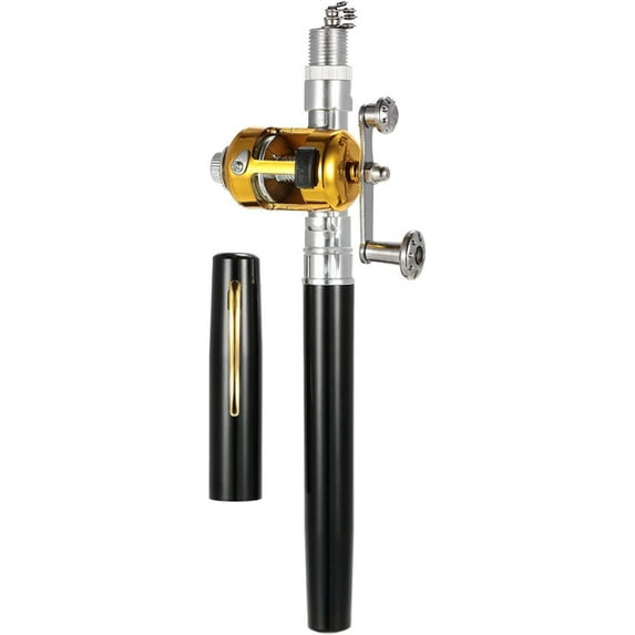 Fishing Pole, Pocket Pen Fishing Rod, Telescopic Portable Aluminum Alloy Fishing Rod Pole Collapsible for River, Lake, Reservoir, Ice Fishing for Ice Fishing Saltwater Freshwater Sea(Gold)