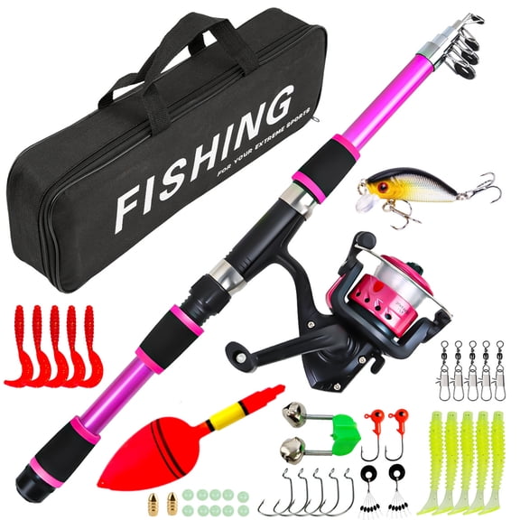 Fishing Pole Set Full Kits With Telescopic Fishing Rod And Spinning Reel Baits Hooks Travel Pole Set