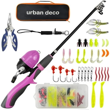 SNYNUXX Kids Fishing Pole Set Portable Telescopic Kids Fishing Rod and Reel Combo Kit with Tackle Box for Beginners, Pink