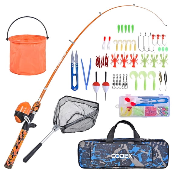 Fishing Pole Set With Full Starter Kits 2 Portable Telescopic Rod And Spincast Reel Cambos A Net 2 Buckets For