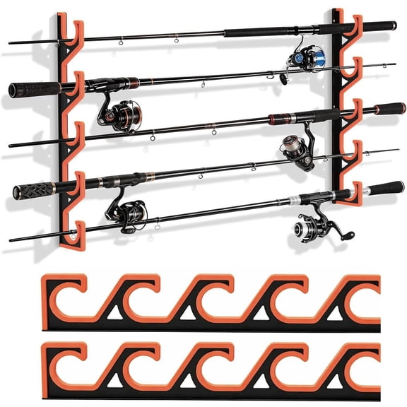 Fishing Pole Storage Rack – Horizontal Wall/Ceiling Mount, Soft PU, Holds 5 Rods, Anti‑Scratch