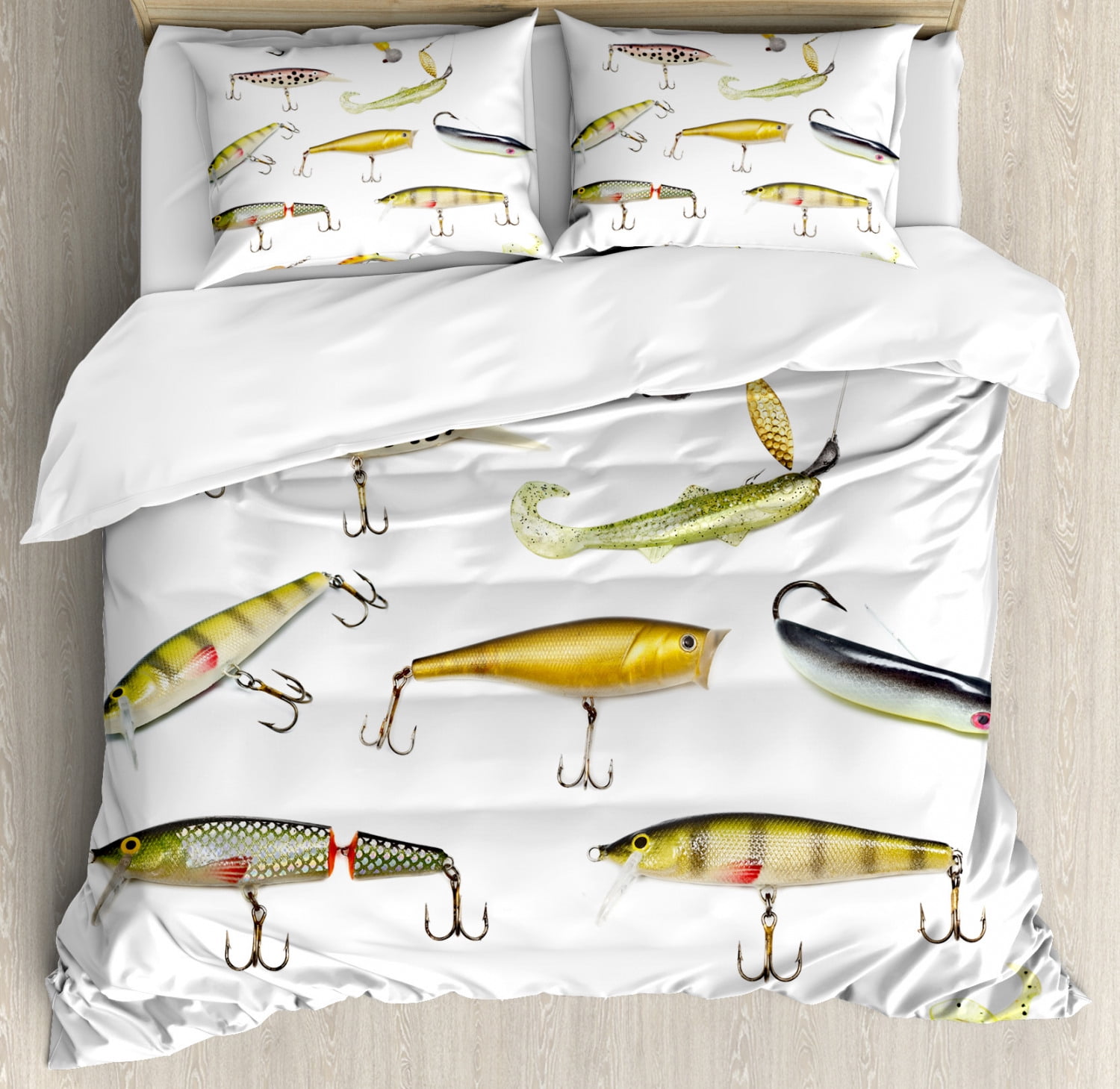 Fishing Tackle Multicolor Polyester Queen Duvet Cover Set