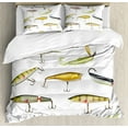 thumbnail image 1 of Fishing Queen Size Duvet Cover Set, Fishing Tackle Bait for Spearing Trapping Catching Aquatic Animals Molluscs Design, Decorative 3 Piece Bedding Set with 2 Pillow Shams, Multicolor, by Ambesonne, 1 of 3