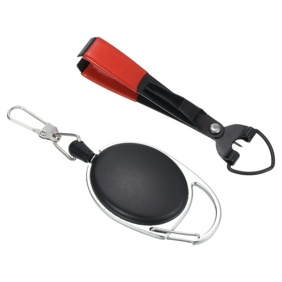 Fishing Quick Knot Tying Tool Stainless Steel 4 in 1 Fly Line Clipper with Fishing Retractor Combo, Black Red