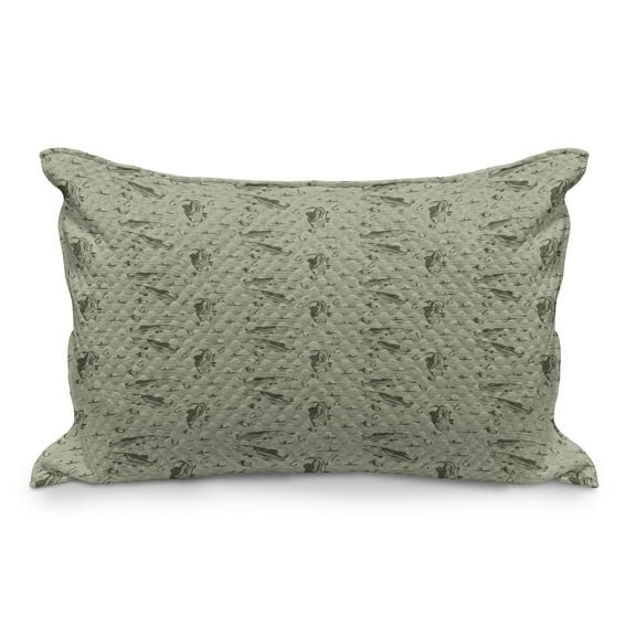 Fishing Quilted Pillowcover, Hobby Concept Pattern with Fisherman on Boat Catching Trouts with Rot and Hook, Standard King Size Accent Pillow Cover Bedroom, 36" x 20", Dusk Army Green, by Ambesonne