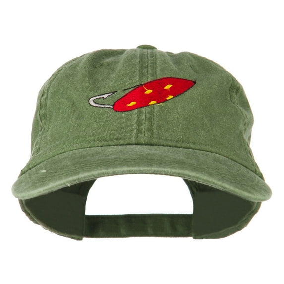 Fishing Red Walleye Lure Embroidered Washed Cap - Olive Green OSFM