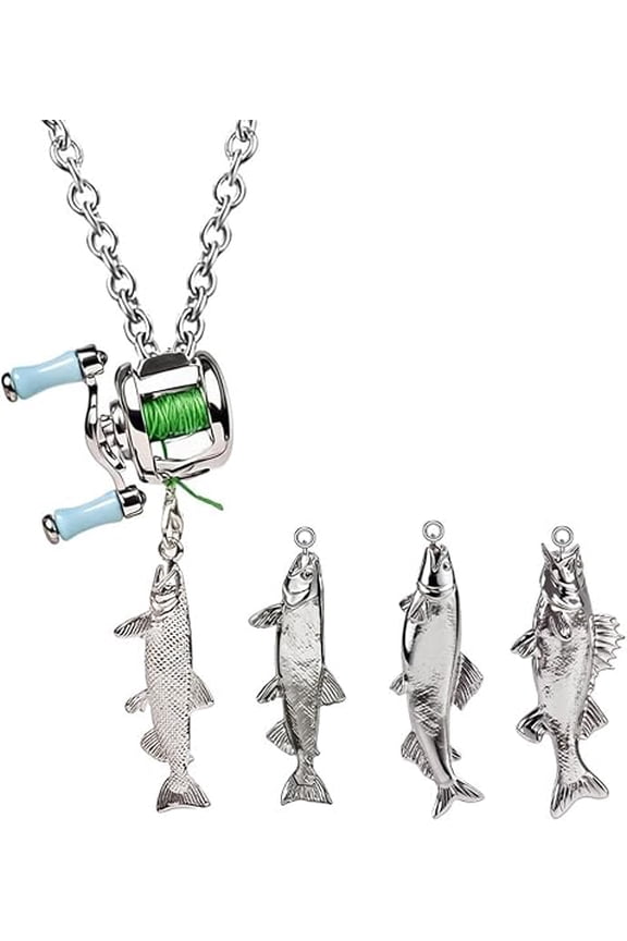 Fishing Reel Necklace, Fish Necklace,Rotating Handle Spinning Reel Pendant Keychain, Gift for men Angler Jewelry