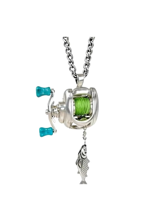 Fishing Reel Necklace, Mini Fishing Reel Necklace with Rotating Handle, Angler Jewelry Gift for Fishermen Dad, Fishing Keychain Accessory