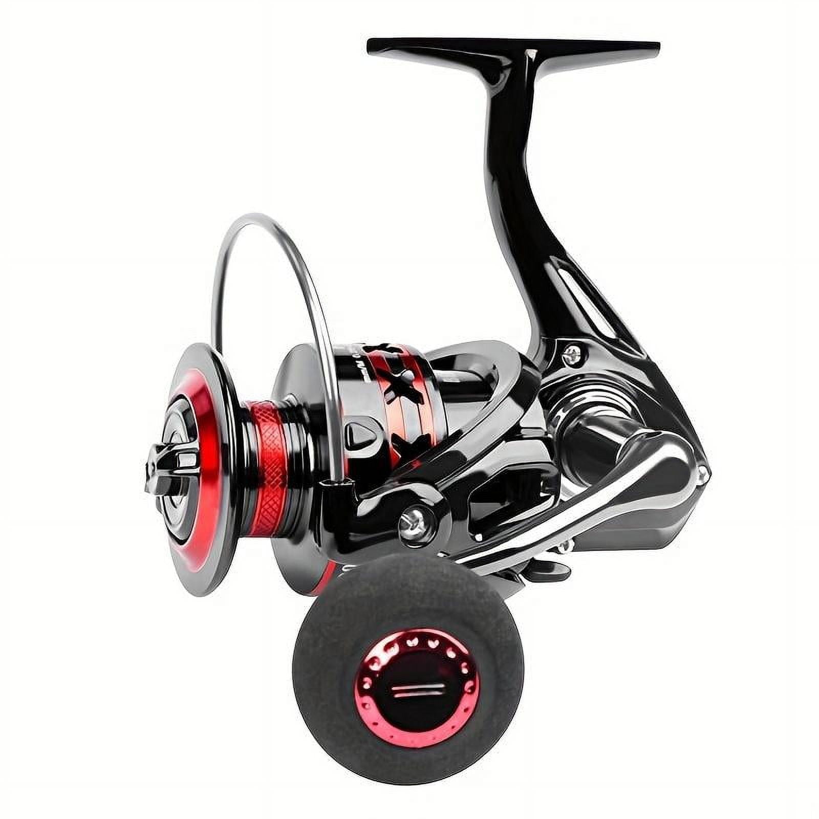Fishing Reel with Comfortable Eva Grip Versatile Tackle 4000-5000 Advanced Spinning Robust Metal Premium Wire Cup and Stylish Red & Black Knob