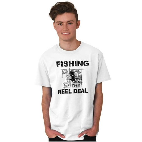 Fishing Reels Funny Fisher Pun Joke Men's Big & Tall Crewneck Graphic Tee Brisco Brands 3X