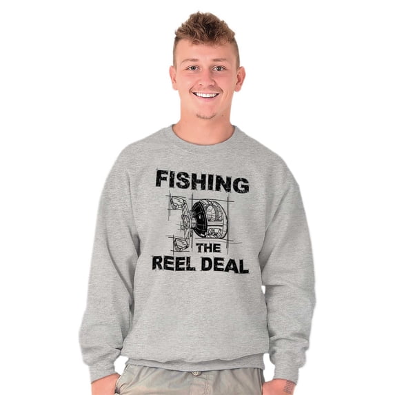Fishing Reels Funny Fisher Pun Joke Men's Big & Tall Crewneck Sweatshirt Brisco Brands 3X