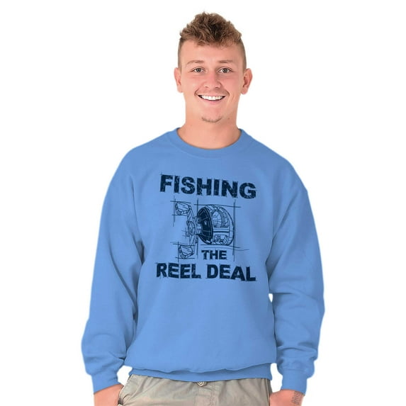 Fishing Reels Funny Fisher Pun Joke Men's Big & Tall Crewneck Sweatshirt Brisco Brands 3X