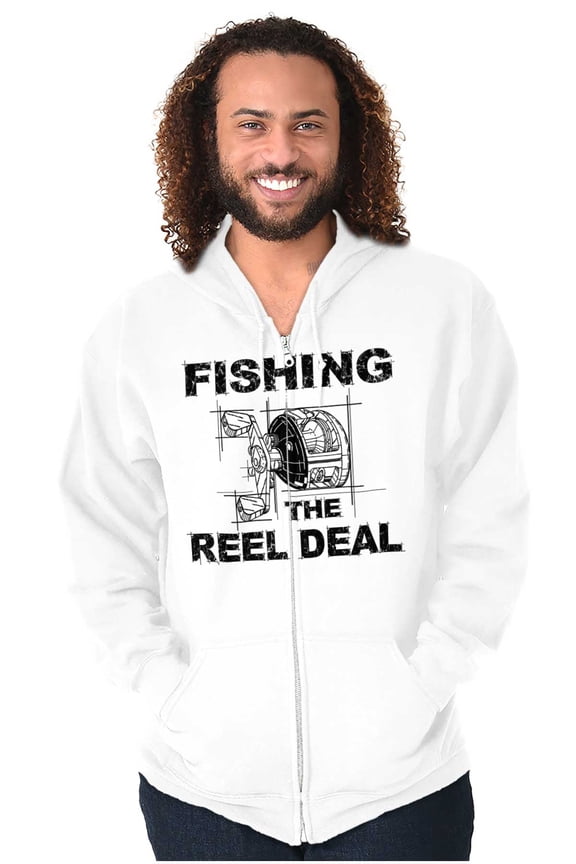 Fishing Reels Funny Fisher Pun Joke Men's Big & Tall Graphic Zip Up Hoodie Brisco Brands 5X