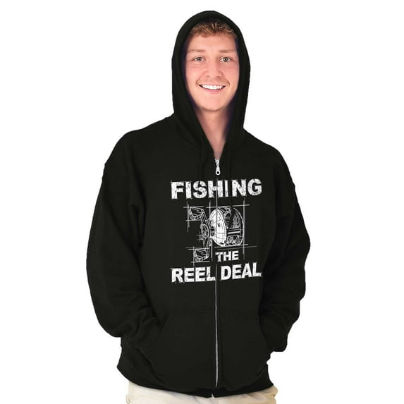 Fishing Reels Funny Fisher Pun Joke Men's Big & Tall Graphic Zip Up Hoodie Brisco Brands 2X