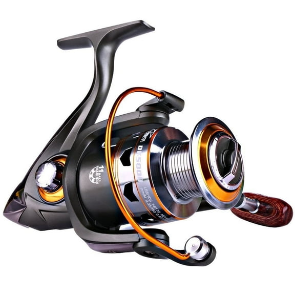 Fishing Reels Spinning with Left/Right Interchangeable Collapsible Wood Handle Powerful Metal Body 5.2:1/5.1:1 Gear Ratio Smooth 11BB for Inshore Boat Rock Freshwater Saltwater Fishing