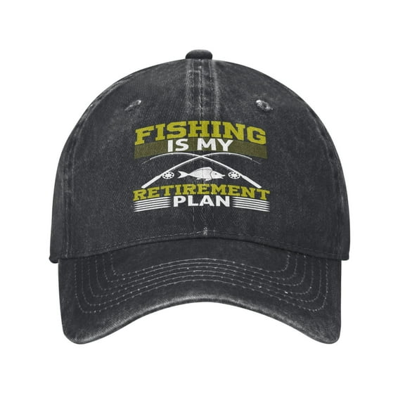 Fishing Is My Retirement Plan Baseball Cap Golf Dad Hat Adjustable Washed Denim Trucker Hats Unconstructed Snapback Cap for Men Women Unisex Adult,Black