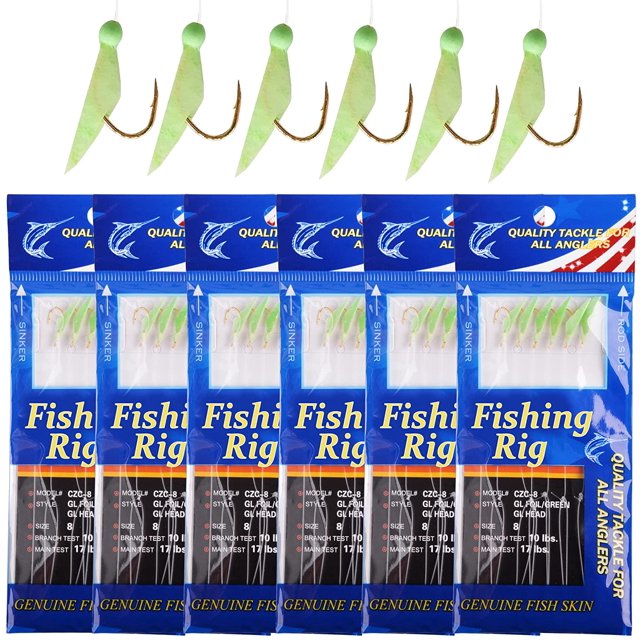 Pack Bait Rig Fishing Rigs Bait Fish Skin Rig Hooks, 6 Packs Glow Fishing Bait Rigs ...