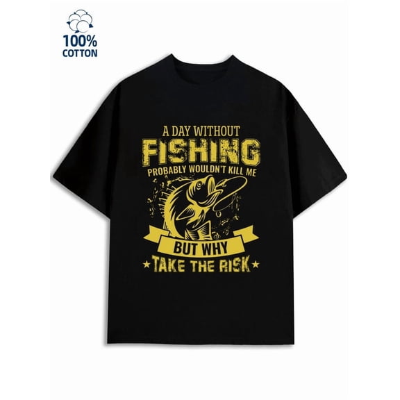 Fishing Risk Tee mens fishing 180G 100% Cotton black fishing fishing Casual Unisex Shirt Crewneck tshirts Fashion Unisex Shirt Crewneck tshirts Funny Unisex Shirt Graphic Tee tshirts