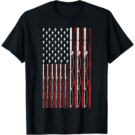 Fishing Rod American Flag Funny Vintage Fishing T-Shirt100% cotton