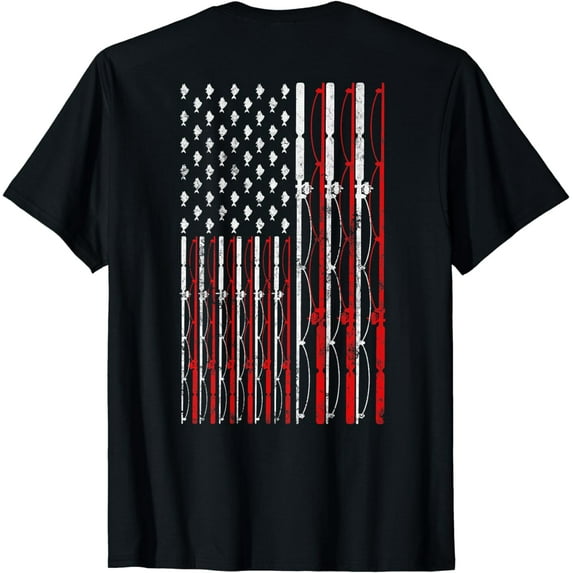 Fishing Rod American Flag Funny Vintage Fishing T-Shirt
