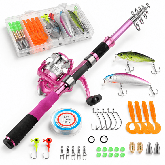Line Fish Fishing Rod And Reelbos Gear Gifts For Women With Spinning Lures Line ...