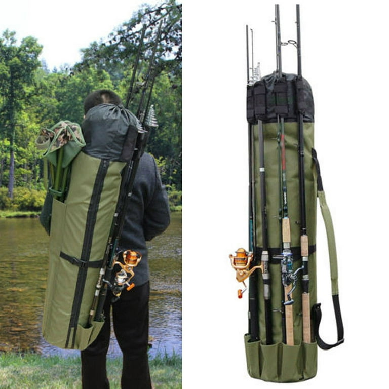 Fishing Bag, Campmoy Durable Canvas Fishing Rod Bag, Fishing Rod Case Holds  5 Poles and Tackle, Green