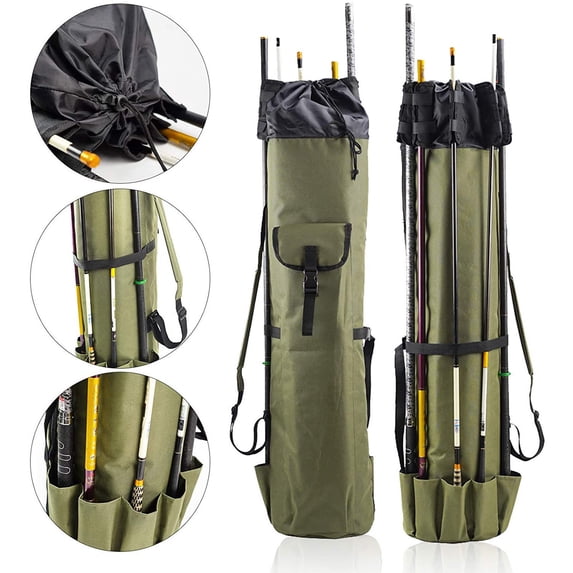 Fishing Rod Bag for 5 Poles - Durable Pole Storage Carrier Travel Case, Portable Fishing Tackle Organizer Holder for Men