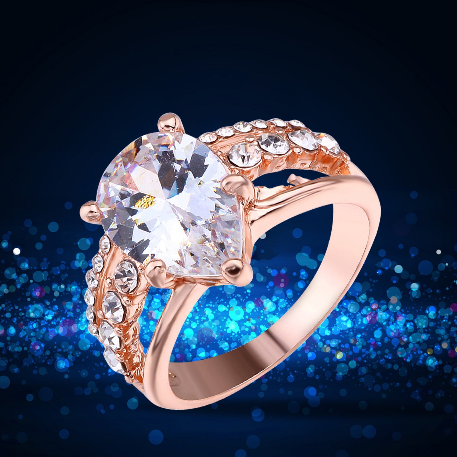 Fishing Rod Bells Women Diamond Oval Super Sparkling Zirconia Ring