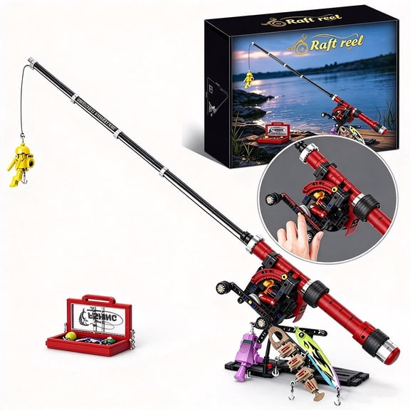 Fishing Rod Building Block Set 510 Pieces Gear Model Kit, Christmas Gift for Fishing Fans 14+