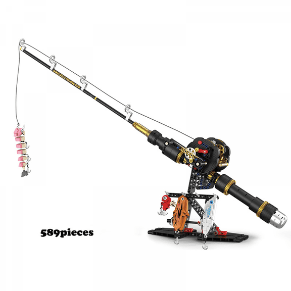 Fishing Rod Building Blocks Set with 589+ Pieces, Desktop Display Realistic Curved Rod Model for Kids & Adults Gifts