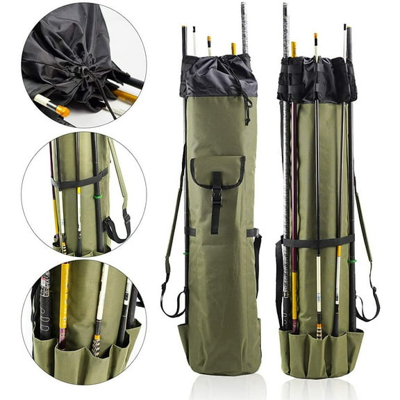Fishing Rod Carrier Pole Bag, Large Capacity Waterproof Travel Carry Bag, Durables Folding Oxfords Fabric Fish Pole Case Bag, Durables Canvas Fishing Rod & Reel Organizer Bag