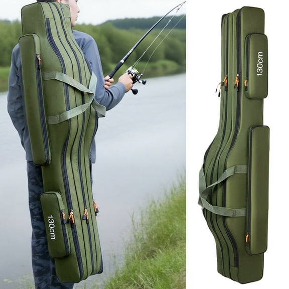 Fishing Rod Case 3-Layer Oxford Waterproof Bag Portable Fishing Pole Storage for Travel,Tackle Organization Gear Protection Durable Carry Case for Rods,Reels Fishing Accessories