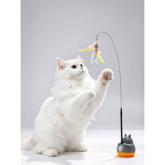 Fishing Rod Cat Teaser Wand, Grey Long Interactive Kitten Wand with Dangling Plush Toy, for Indoor Cats Kittens Indoor Cat Chase Exercise Pounce Leaping Daily 1 Pack
