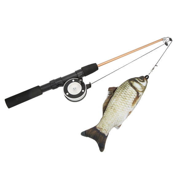 Fishing Rod Cat Toy, Pulley Telescopic Fishing Rod Cat Toy Manual Reel Design Lifelike Fish Design Safe to Use for Kicking for Biting