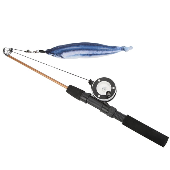 Fishing Rod Cat Toy, Pulley Telescopic Fishing Rod Cat Toy Manual Reel Design Lifelike Fish Design Safe to Use for Kicking for Biting