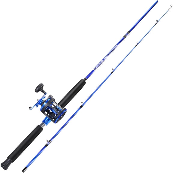 Fishing Rod Combo, 2-Piece Trolling Fishing Reel Combo with 3.8:1 Gear Ratio & 3+1 Bearings, Aluminum Reel Seat for Saltwater/Big Game Fish