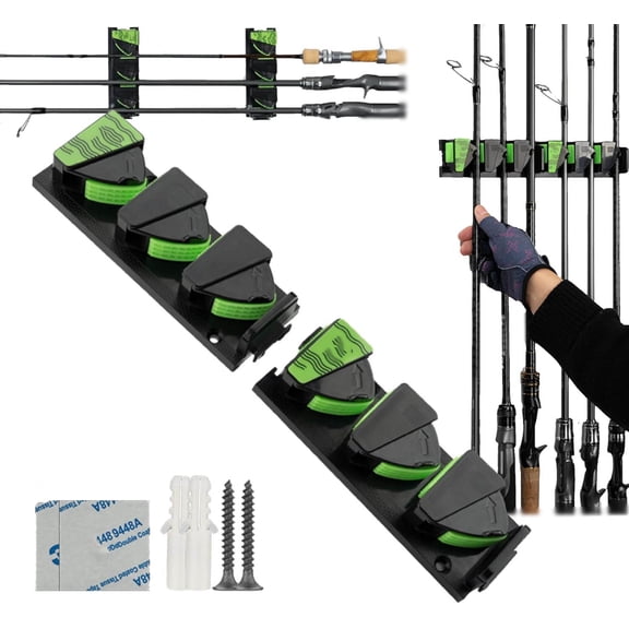 Fishing Rod Holder, Expandable Wall Mounted Fishing Rod Rack, Vertical & Horizontal Fishing Pole Holders, Holds Up to 6 Rods or Combos