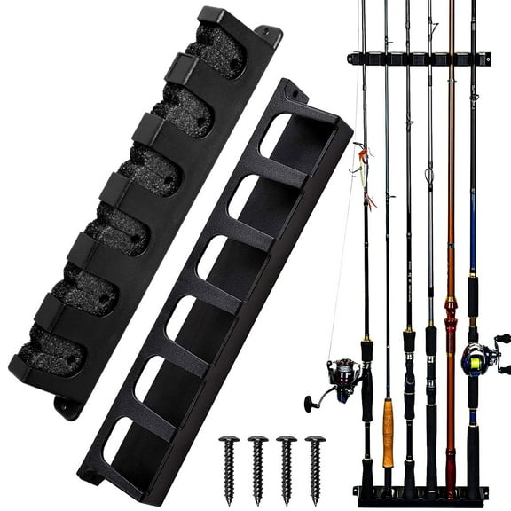 Fishing Rod Holder, Odies Vertical 6-Rod Fish Rod Rack, Easily Installed Wall Mounted Fishing Rod Rack for Garage DIY Fishing Gear Fishing Gift, Fishing Pole Holder Rack