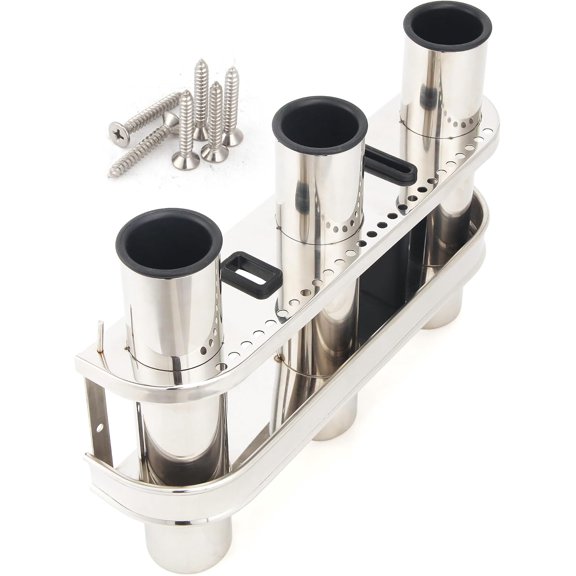 Fishing Rod Holder Stainless Steel 3 Tubes Organizer Links Rack Rests Tackle