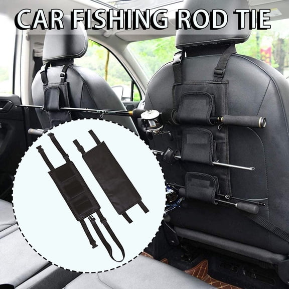 Fishing Rod Holder for Car Backseat, 2 Pack Adjustable Strap Organizer, Vehicle Fish Pole Carrier for Rear Seat
