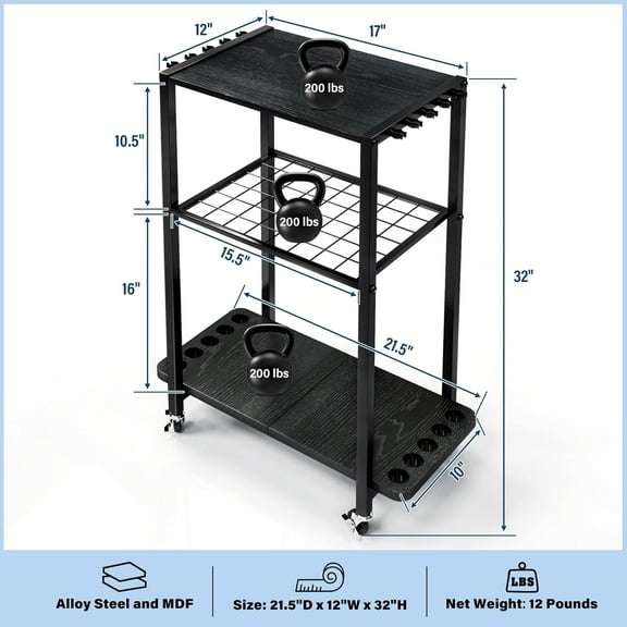 Fishing Rod Holder for Garage, 3 Tier Storage Rack with 10 Rod Capacity, Black