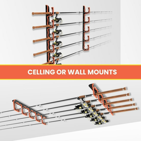 Fishing Rod Holder for Garage, Wall or Ceiling Mounted with Soft Protective Pad, Horizontal Storage Organizer (4 PACK)