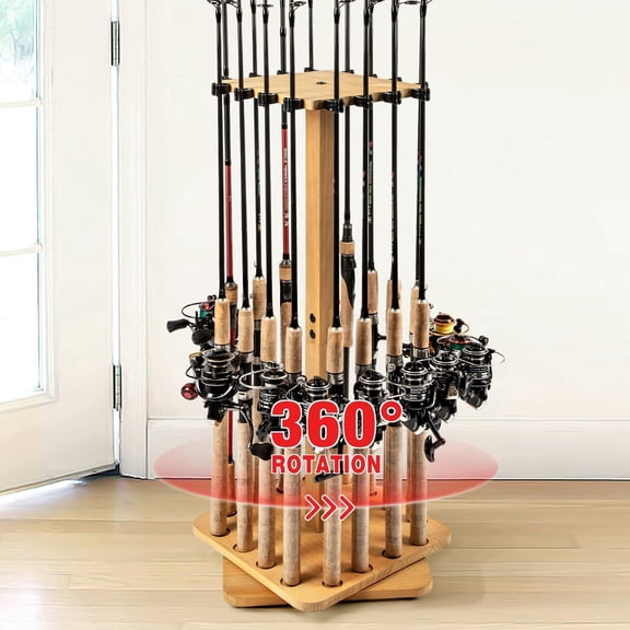 Fishing Rod Holders for Garage 360 Rotating Fishing Pole Rack, Floor Stand Holds up to 16 Rods Fishing Gear Equipment Storage Organizer, Fishing Gifts for Men Women