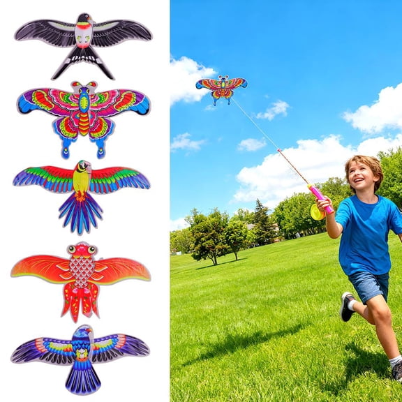 Fishing Rod Kite for Kids – 35cm Cartoon Handheld Outdoor Flyer with 164ft String, Easy Fly Kite