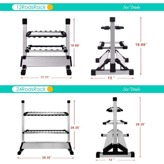 Fishing Rod Rack - Aluminum Alloy Rod Holder, Holds Up to 24 Rods, Fishing Pole Storage Organizer for Garage or Home