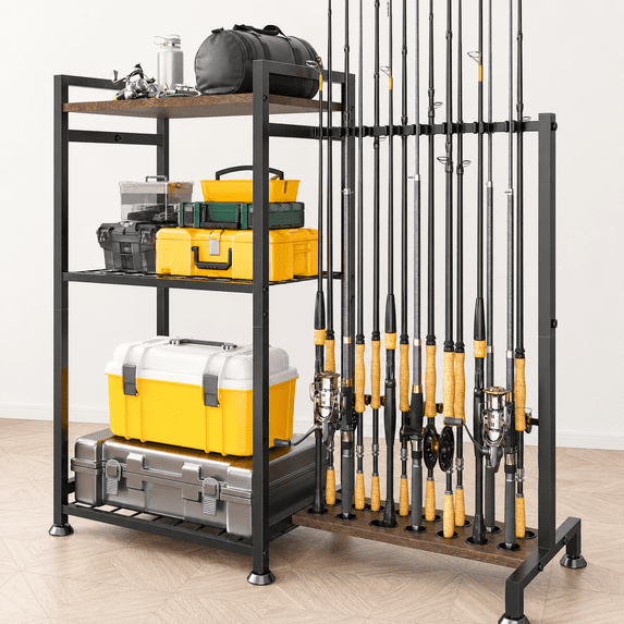 Fishing Rod Rack Black-14 Rods 14 Rods Vertical Storage Display