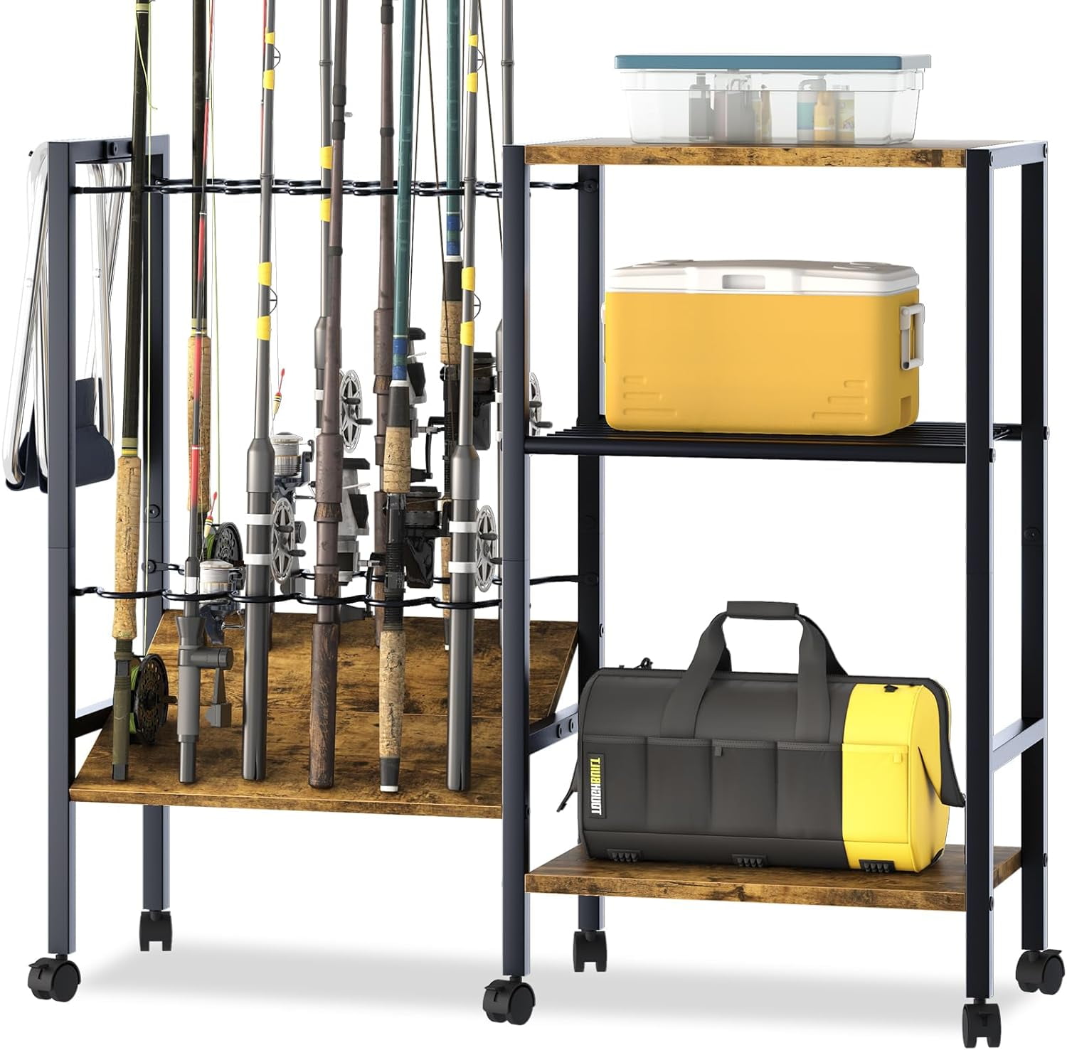 Xiamenxinshouyimaoyi Fishing Rod Rack, Equipment Organizer with Wheels, 12 Rod Capacity